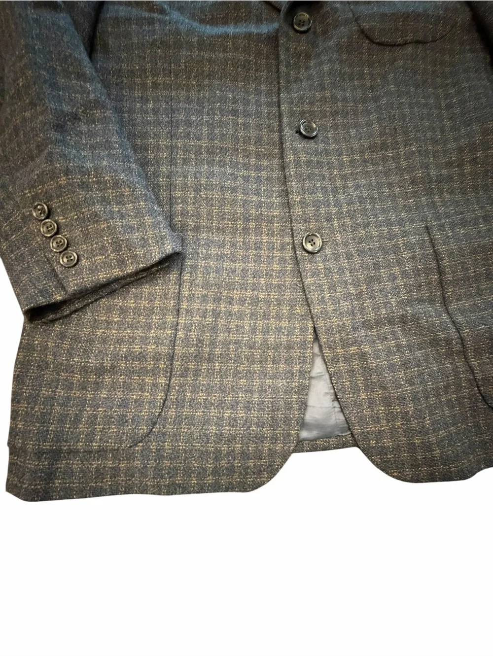 Vintage Hugo Boss Classic Blazer 94% Pure Virgin Wool 40R Blue Check Saks 5th Av